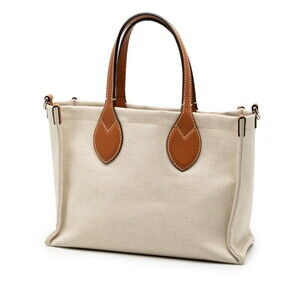 Gucci Leather Ivory Tote Handbag Canvas Brown Bag Logo White